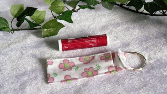 Pink Flower Lip Balm Keychain