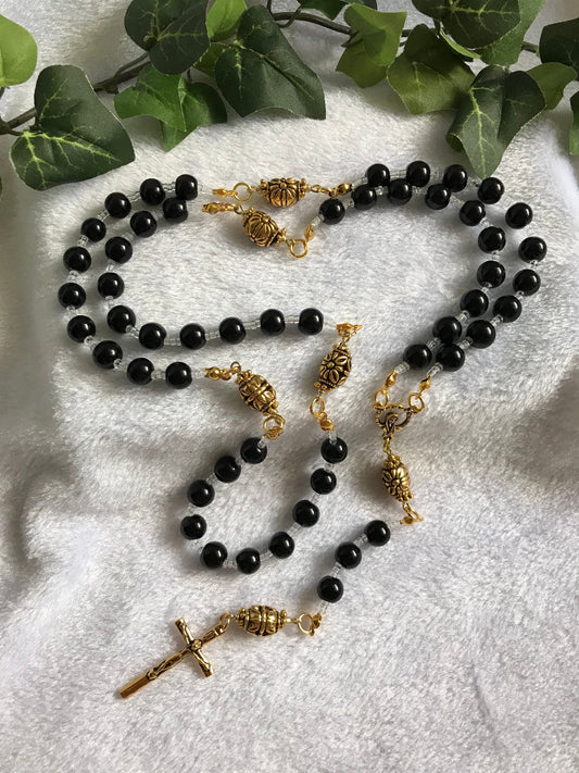 Black Glass and Gold Rosary
