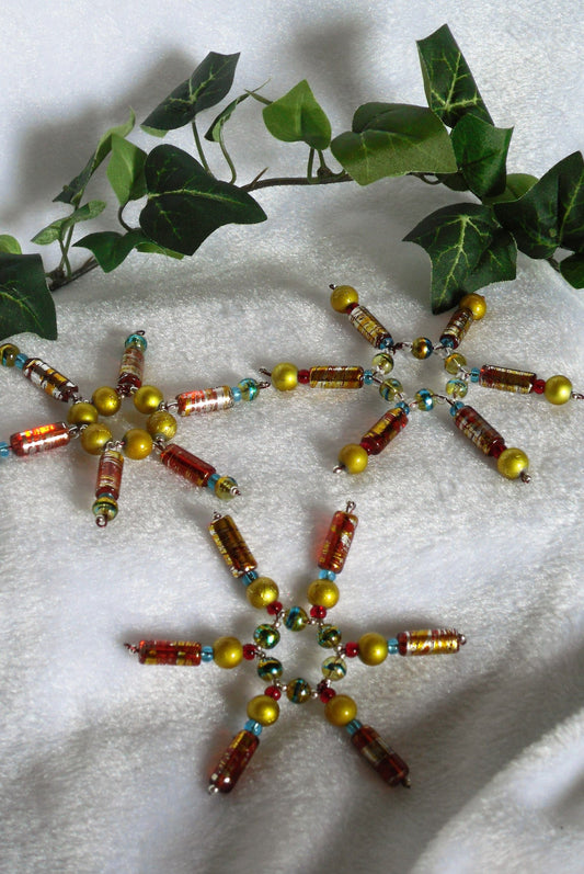 Set of 3 Yellow Textured and Confetti Glass Snowflakes