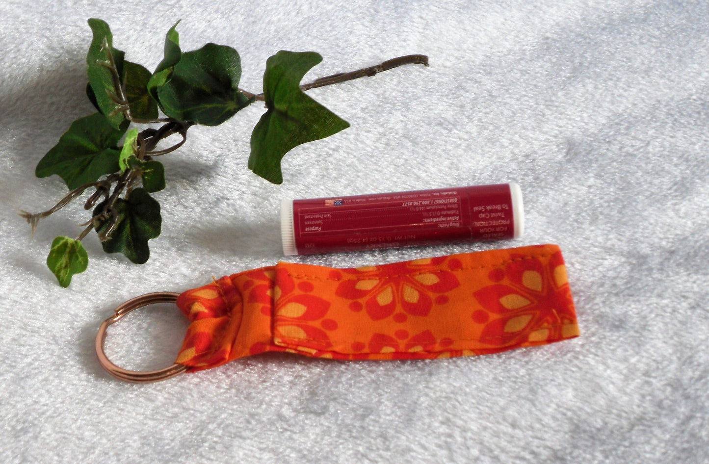 Orange Flowered Lip Balm Keychain