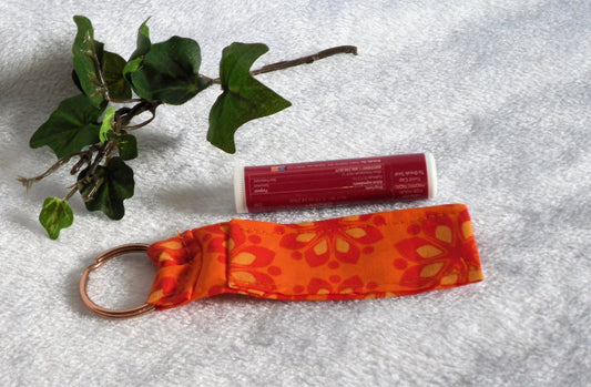 Orange Flowered Lip Balm Keychain