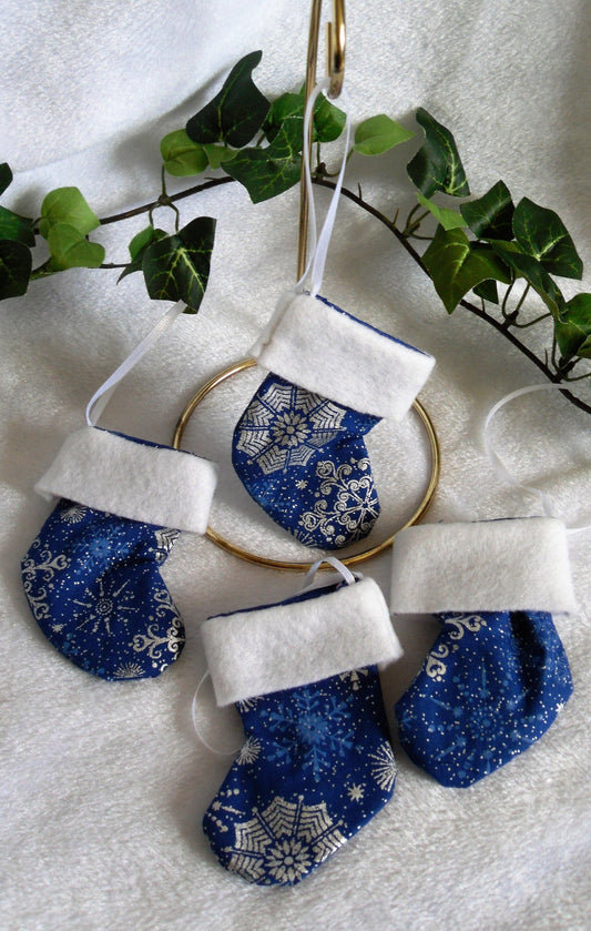 Shimmery Blue and Silver Snowflake Stocking Ornaments