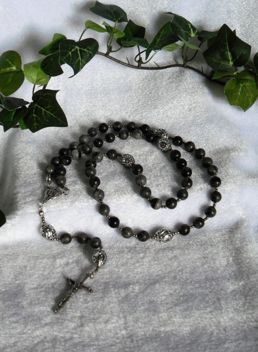 Wave Jasper and Silver Plate Rosary
