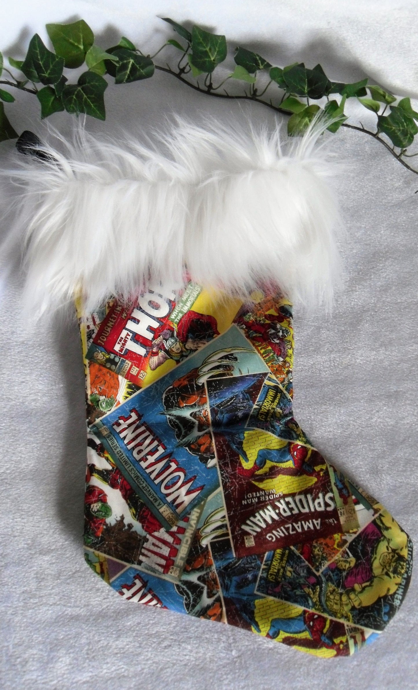 MARVEL Comic Book Print Stocking With Fur Trim