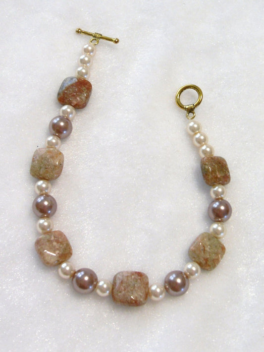 Jasper and Faux Pearl Bracelet