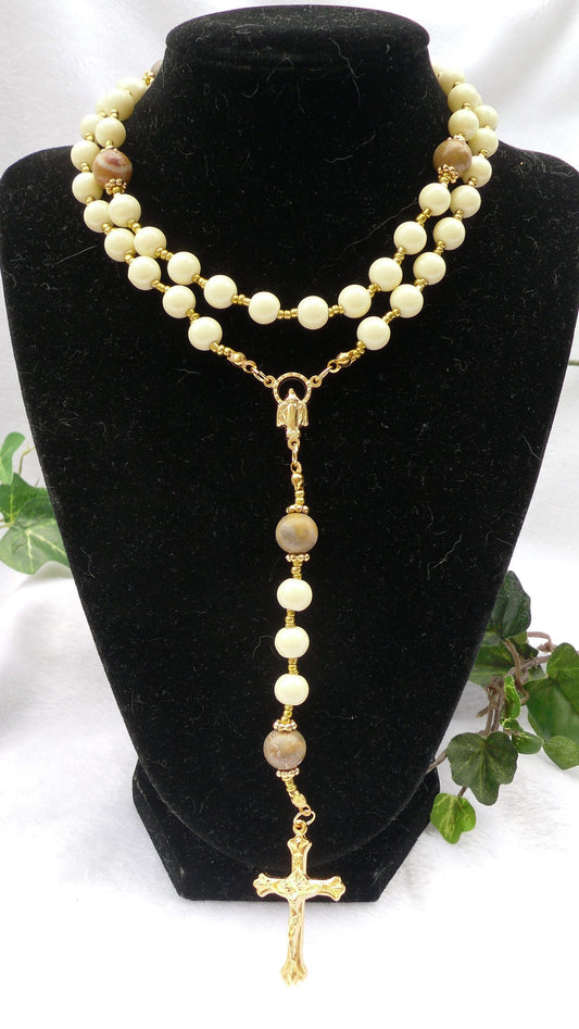 Yellow Glass and Chinese Jasper Rosary