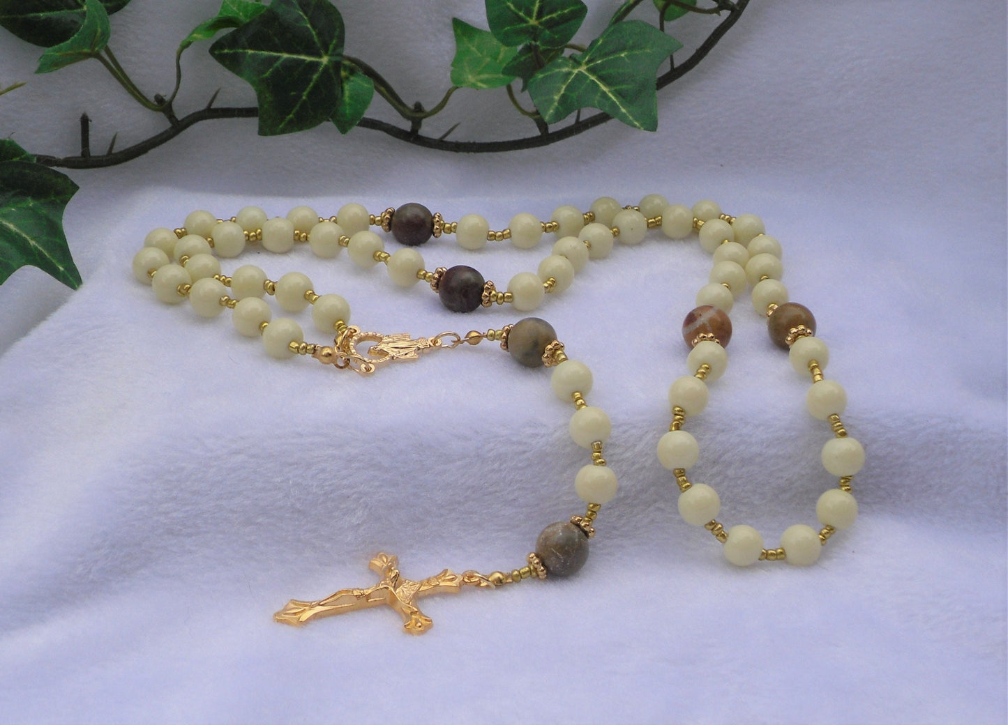 Yellow Glass and Chinese Jasper Rosary
