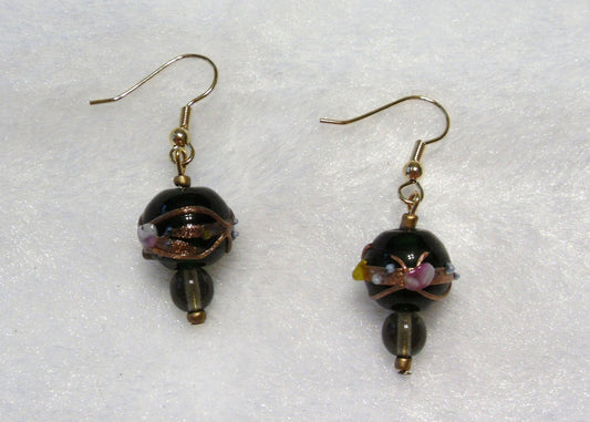 Dark Green Lampwork Earrings