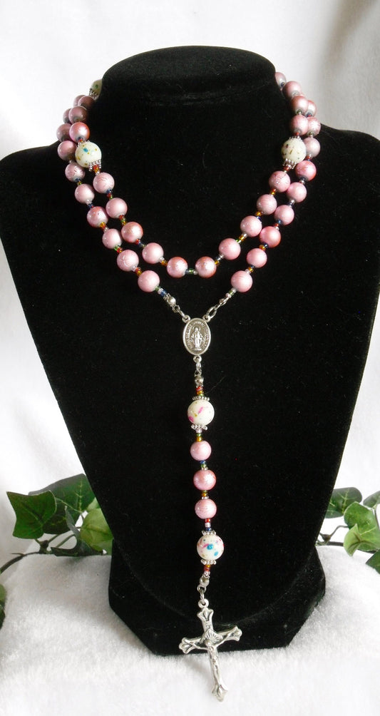 Pink and Confetti Glass Rosary