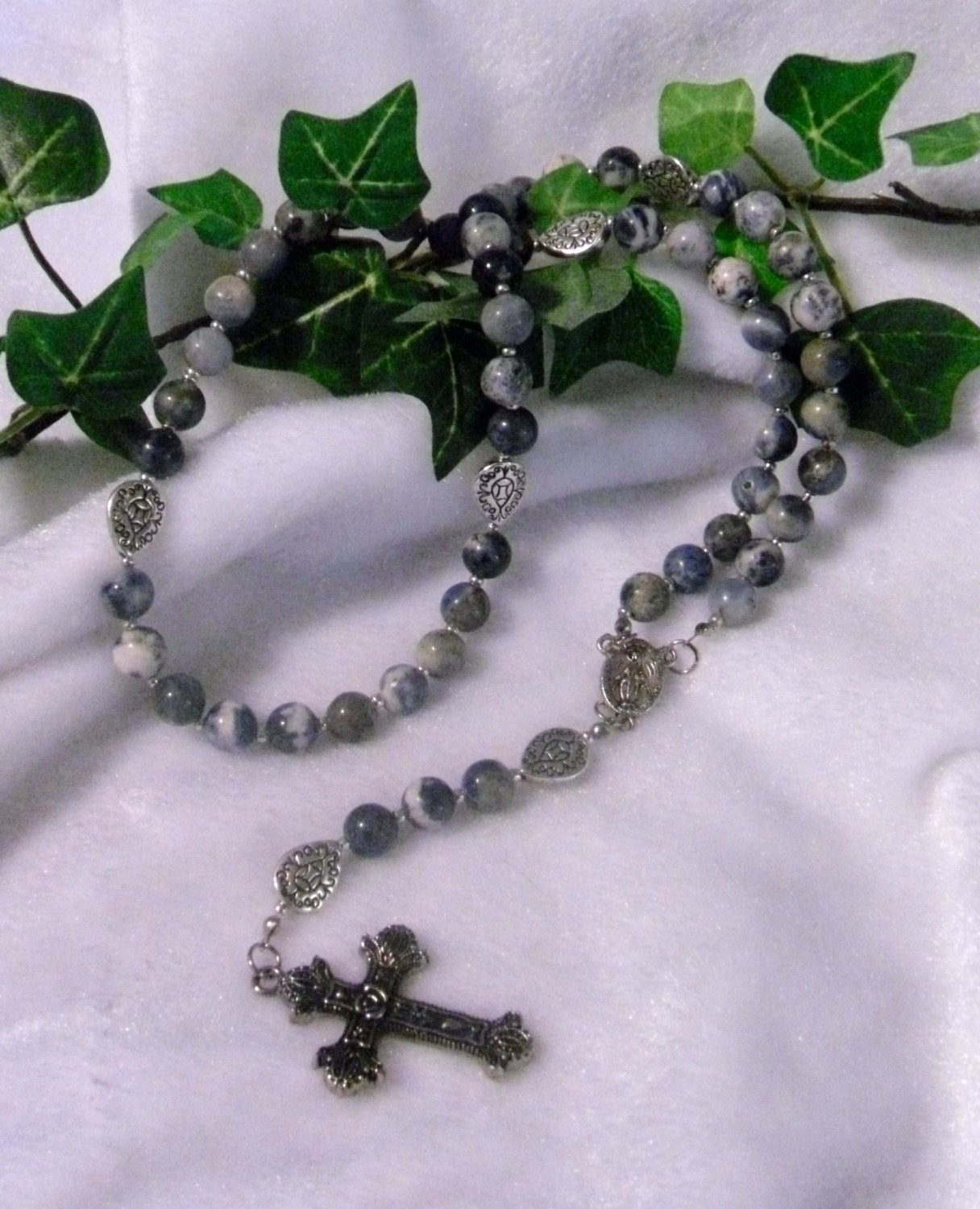 Sodalite and Tibetan Silver Rosary