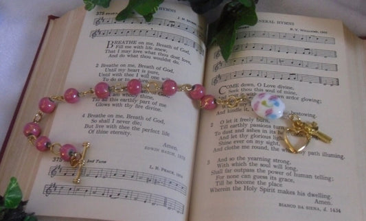 Pink and Gold Rosary Bracelet