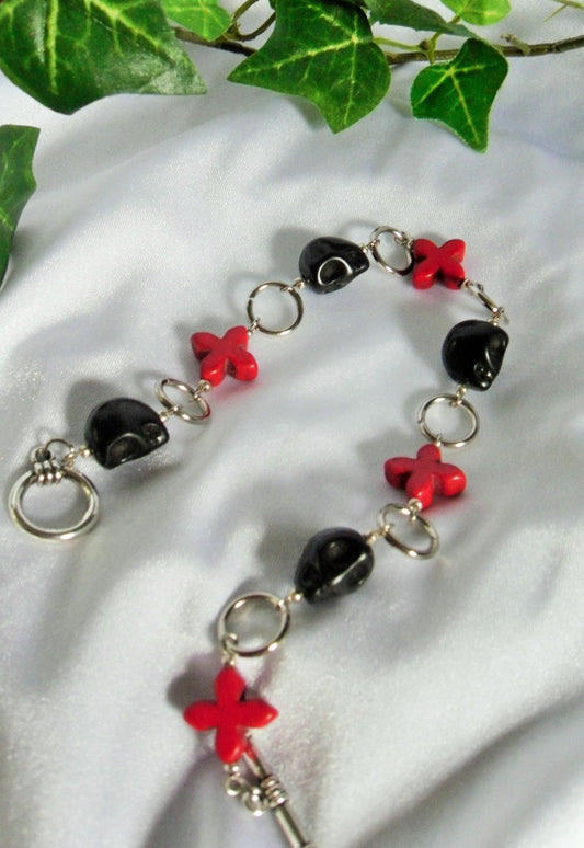 Black Skull and Red Cross Bracelet